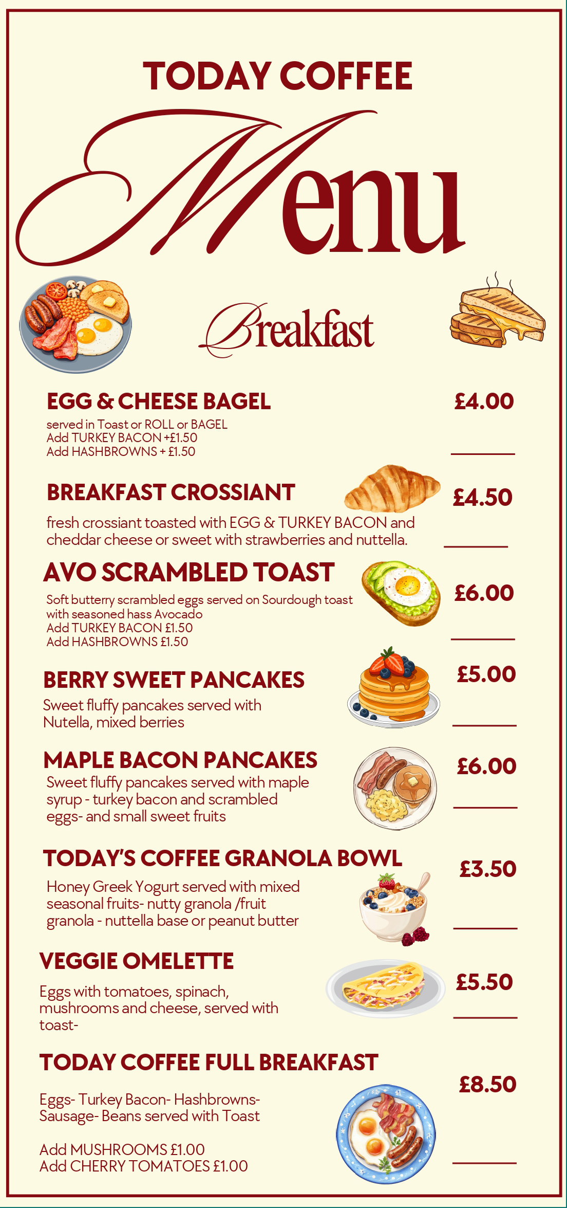 Today Coffee Breakfast Menu