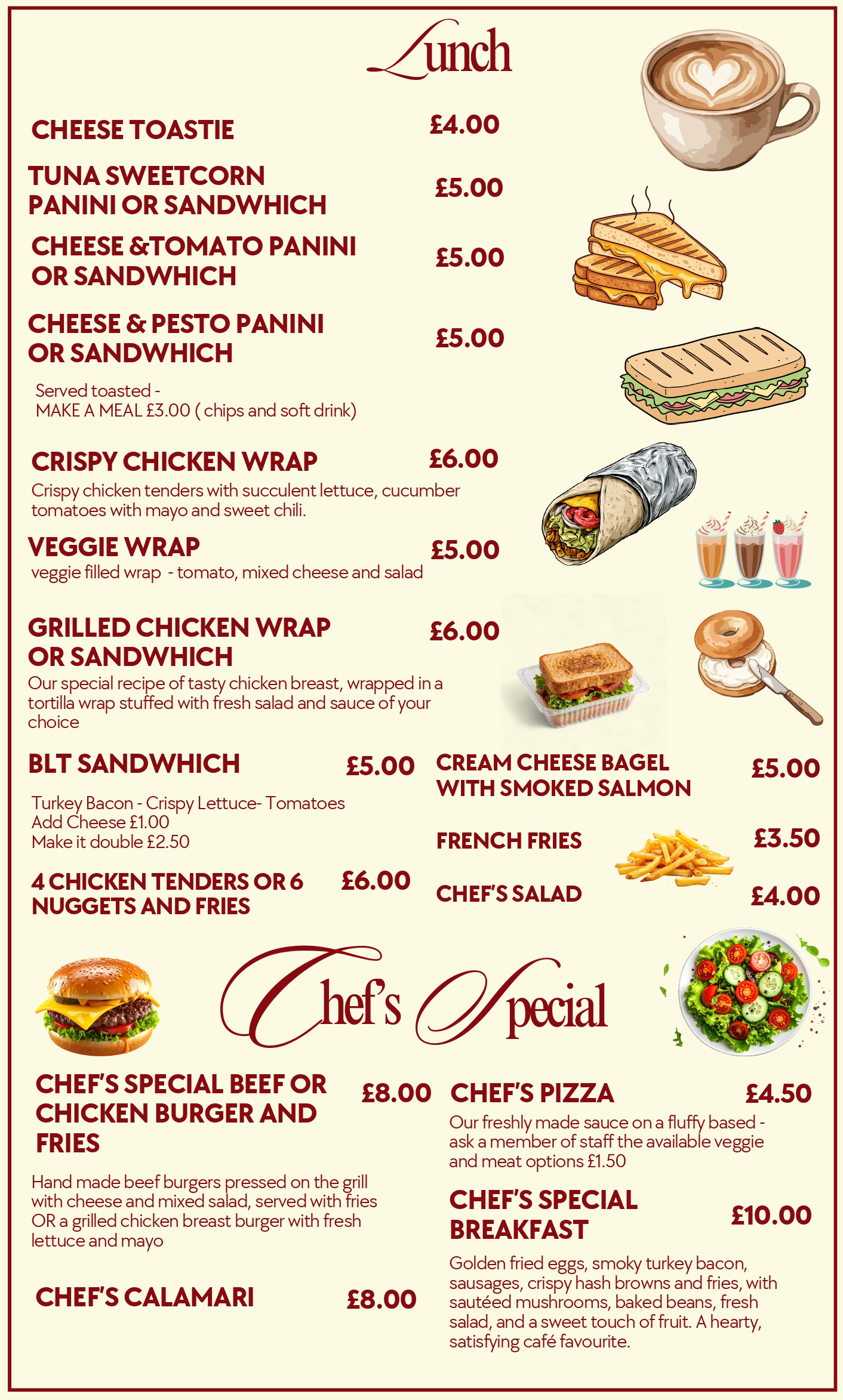 Today Coffee Lunch & Chef's Special Menu